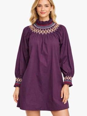 Pomander Place Wrenley Smocked Dress In Plum  Size M